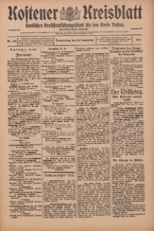 Kostener Kreisblatt: amtliches Ver&ouml;ffentlichungsblatt f&uuml;r den Kreis Kosten 1914.09.24 Jg.49 Nr115