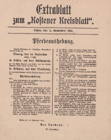 Kostener Kreisblatt: amtliches Ver&ouml;ffentlichungsblatt f&uuml;r den Kreis Kosten 1914.09.11 Jg.49 Extrablatt zum ,,Kostener Kreisblatt"
