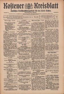 Kostener Kreisblatt: amtliches Ver&ouml;ffentlichungsblatt f&uuml;r den Kreis Kosten 1914.11.21 Jg.49 Nr140