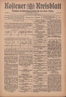 Kostener Kreisblatt: amtliches Ver&ouml;ffentlichungsblatt f&uuml;r den Kreis Kosten 1914.12.08 Jg.49 Nr147