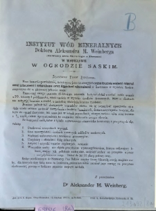 Instytut W&oacute;d Mineralnych doktora Aleksandra M. Weinberga [...] w Ogrodzie Saskim