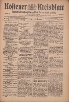 Kostener Kreisblatt: amtliches Ver&ouml;ffentlichungsblatt f&uuml;r den Kreis Kosten 1914.12.17 Jg.49 Nr151