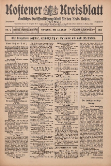 Kostener Kreisblatt: amtliches Ver&ouml;ffentlichungsblatt f&uuml;r den Kreis Kosten 1915.01.09 Jg.50 Nr4