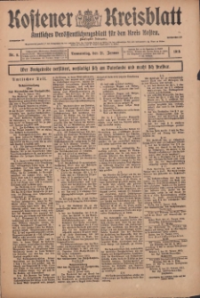 Kostener Kreisblatt: amtliches Ver&ouml;ffentlichungsblatt f&uuml;r den Kreis Kosten 1915.01.21 Jg.50 Nr9