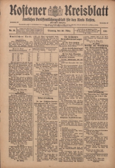 Kostener Kreisblatt: amtliches Ver&ouml;ffentlichungsblatt f&uuml;r den Kreis Kosten 1915.03.30 Jg.50 Nr38