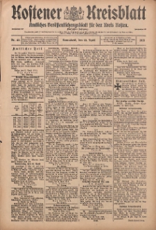 Kostener Kreisblatt: amtliches Ver&ouml;ffentlichungsblatt f&uuml;r den Kreis Kosten 1915.04.10 Jg.50 Nr43