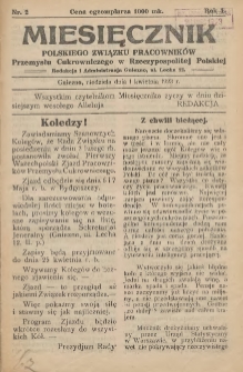 Miesięcznik Polskiego Związku Pracownik&oacute;w Przemysłu Cukrowniczego w Rzeczypospolitej Polskiej 1923.04.01 R.1 Nr2
