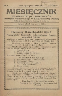 Miesięcznik Polskiego Związku Pracownik&oacute;w Przemysłu Cukrowniczego w Rzeczypospolitej Polskiej 1923.05.01 R.1 Nr3