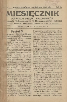 Miesięcznik Polskiego Związku Pracownik&oacute;w Przemysłu Cukrowniczego w Rzeczypospolitej Polskiej 1923.06.01 R.1 Nr4