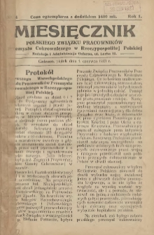 Miesięcznik Polskiego Związku Pracowników Przemysłu Cukrowniczego w Rzeczypospolitej Polskiej 1923.06.01 R.1 Nr4