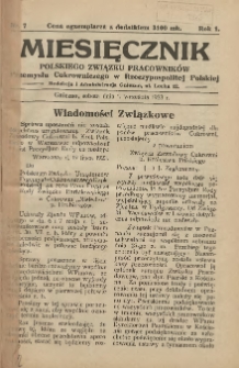 Miesięcznik Polskiego Związku Pracownik&oacute;w Przemysłu Cukrowniczego w Rzeczypospolitej Polskiej 1923.09.01 R.1 Nr7