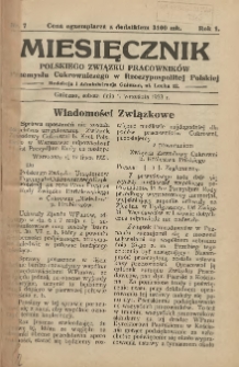 Miesięcznik Polskiego Związku Pracowników Przemysłu Cukrowniczego w Rzeczypospolitej Polskiej 1923.09.01 R.1 Nr7