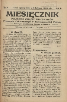 Miesięcznik Polskiego Związku Pracowników Przemysłu Cukrowniczego w Rzeczypospolitej Polskiej 1923.11.01 R.1 Nr9