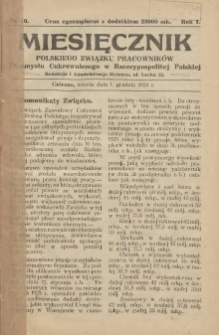Miesięcznik Polskiego Związku Pracowników Przemysłu Cukrowniczego w Rzeczypospolitej Polskiej 1923.12.01 R.1 Nr10