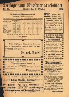 Beilage zum Gnesener Kreisblatt 1910.10.09 Nr81