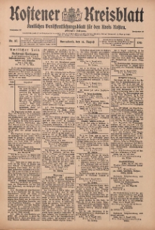 Kostener Kreisblatt: amtliches Ver&ouml;ffentlichungsblatt f&uuml;r den Kreis Kosten 1915.08.17 Jg.50 Nr98