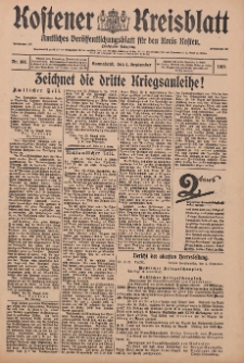 Kostener Kreisblatt: amtliches Ver&ouml;ffentlichungsblatt f&uuml;r den Kreis Kosten 1915.09.04 Jg.50 Nr106