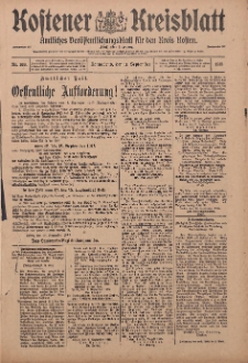 Kostener Kreisblatt: amtliches Ver&ouml;ffentlichungsblatt f&uuml;r den Kreis Kosten 1915.09.11 Jg.50 Nr109