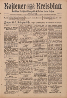 Kostener Kreisblatt: amtliches Veröffentlichungsblatt für den Kreis Kosten 1915.09.18 Jg.50 Nr112
