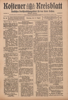 Kostener Kreisblatt: amtliches Ver&ouml;ffentlichungsblatt f&uuml;r den Kreis Kosten 1915.08.17 Jg.50 Nr98