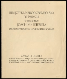 Bibljoteka Narodowa Polska w Paryżu w karykaturze Joachima Lelewela (ze zbior&oacute;w Bibljoteki Uniwersyteckiej w Wilnie) : Czwarta ulotka Wileńskiego Koła związku Bibljotekarzy Polskich - w darze uczestnikom IV Zjazdu Bibljotekarzy Polskich w Warszawie[...]