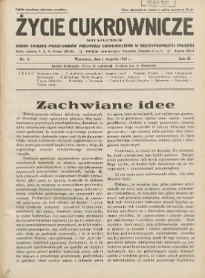 Życie Cukrownicze : miesięcznik : organ Polskiego Związku Pracownik&oacute;w Przemysłu Cukrowniczego w Rzeczypospolitej Polskiej 1931.08.01 R.9 Nr8