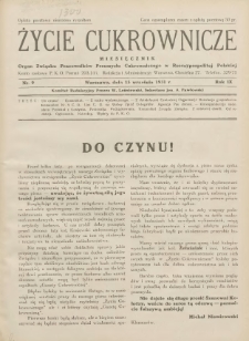 Życie Cukrownicze : miesięcznik : organ Polskiego Związku Pracownik&oacute;w Przemysłu Cukrowniczego w Rzeczypospolitej Polskiej 1931.09.15 R.9 Nr9
