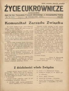 Życie Cukrownicze : miesięcznik : organ Zw. Zaw. Pracownik&oacute;w Przemysłu Cukrowniczego w Rzeczypospolitej Polskiej 1936.09.30 R.14 Nr8/9