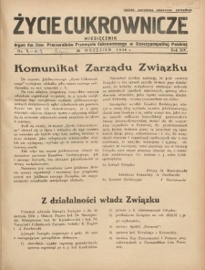 Życie Cukrownicze : miesięcznik : organ Zw. Zaw. Pracowników Przemysłu Cukrowniczego w Rzeczypospolitej Polskiej 1936.09.30 R.14 Nr8/9