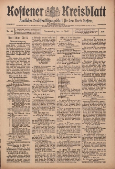 Kostener Kreisblatt: amtliches Veröffentlichungsblatt für den Kreis Kosten 1916.04.13 Jg.51 Nr45