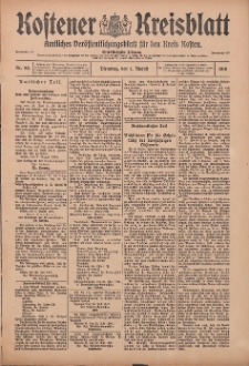 Kostener Kreisblatt: amtliches Ver&ouml;ffentlichungsblatt f&uuml;r den Kreis Kosten 1916.08.01 Jg.51 Nr92
