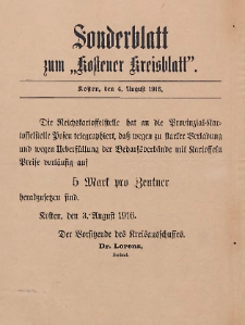 Sonderblatt zum ,,Kostener Kreisblatt''1916.08.04