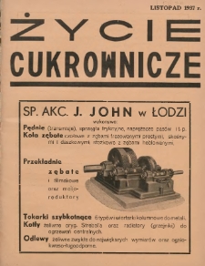 Życie Cukrownicze : miesięcznik : organ Zw. Zaw. Pracownik&oacute;w Przemysłu Cukrowniczego w Rzeczypospolitej Polskiej 1937 listopad R.15 Nr7/8/9/10
