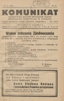 Komunikat Zjednoczenia Kupców Detalistów Branży Kolonjalno-Spożywczej w Poznaniu 1934.02.15 Nr2