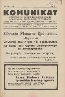Komunikat Zjednoczenia Kupców Detalistów Branży Kolonjalno-Spożywczej w Poznaniu 1934.07.15 Nr7