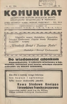 Komunikat Zjednoczenia Kupców Detalistów Branży Kolonjalno-Spożywczej w Poznaniu 1934.12.15 Nr12