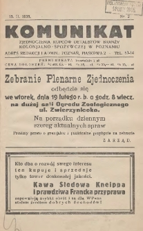 Komunikat Zjednoczenia Kupców Detalistów Branży Kolonjalno-Spożywczej w Poznaniu 1935.02.15 Nr2