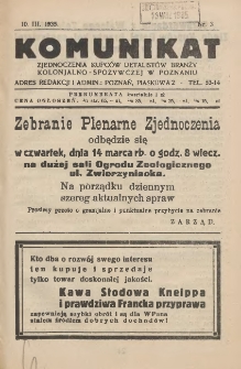 Komunikat Zjednoczenia Kupców Detalistów Branży Kolonjalno-Spożywczej w Poznaniu 1935.03.10 Nr3