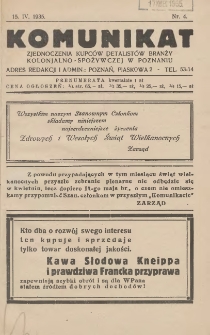 Komunikat Zjednoczenia Kupców Detalistów Branży Kolonjalno-Spożywczej w Poznaniu 1935.04.15 Nr4