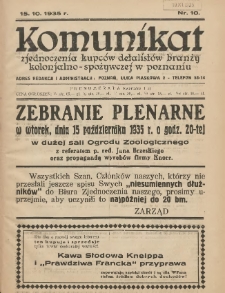 Komunikat Zjednoczenia Kupców Detalistów Branży Kolonjalno-Spożywczej w Poznaniu 1935.10.15 Nr10
