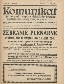 Komunikat Zjednoczenia Kupców Detalistów Branży Kolonjalno-Spożywczej w Poznaniu 1935.11.15 Nr11