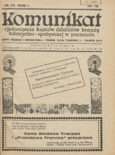 Komunikat Zjednoczenia Kupców Detalistów Branży Kolonjalno-Spożywczej w Poznaniu 1935.12.15 Nr12