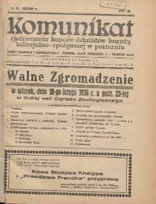 Komunikat Zjednoczenia Kupców Detalistów Branży Kolonjalno-Spożywczej w Poznaniu 1936.02.01 Nr2