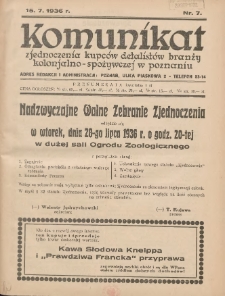 Komunikat Zjednoczenia Kupców Detalistów Branży Kolonjalno-Spożywczej w Poznaniu 1936.07.15 Nr7