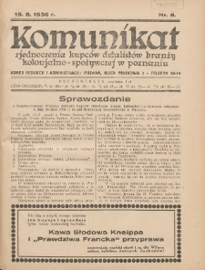 Komunikat Zjednoczenia Kupców Detalistów Branży Kolonjalno-Spożywczej w Poznaniu 1936.08.15 Nr8