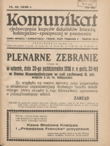 Komunikat Zjednoczenia Kupców Detalistów Branży Kolonjalno-Spożywczej w Poznaniu 1936.10.15 Nr10