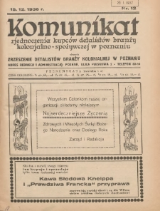 Komunikat Zjednoczenia Kupców Detalistów Branży Kolonjalno-Spożywczej w Poznaniu 1936.12.15 Nr12