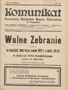 Komunikat Zjednoczenia Detalistów Branży Kolonialnej w Poznaniu 1937.02.15 Nr2