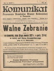 Komunikat Zjednoczenia Detalistów Branży Kolonialnej w Poznaniu 1937.03.15 Nr3