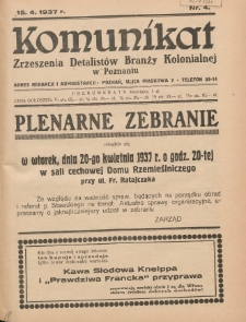 Komunikat Zjednoczenia Detalistów Branży Kolonialnej w Poznaniu 1937.04.15 Nr4